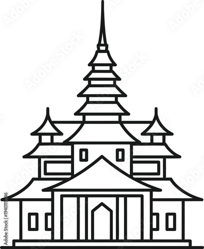 Thai temple architecture line drawing