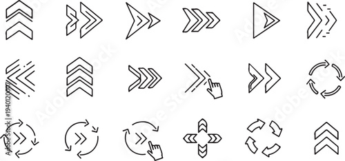 Collection of Arrow Icons and Symbols for Navigation and Direction vector illustration