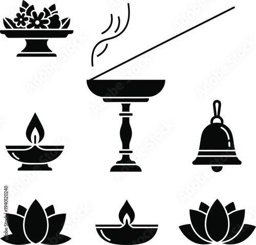 Hindu puja ritual icons and symbols