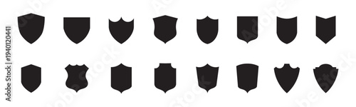 Set of various black shield vector illustrations scalable eps icon for declarative graphics design silhouette White background