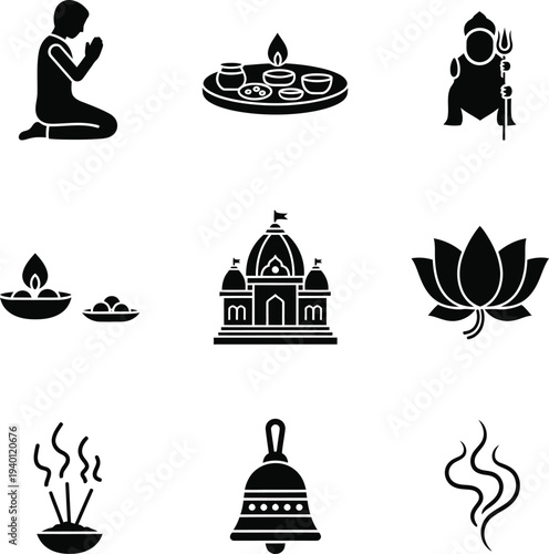 Buddhist and hindu spiritual symbols and icons