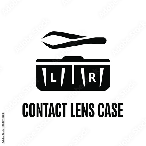 A minimalist graphic depicts a pair of tweezers positioned above a contact lens case with l and r markings and text high quality professional