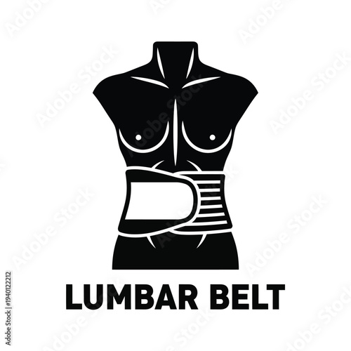 A simplified black silhouette depicts a torso wearing a lumbar support belt with the text lumbar belt below high quality professional detailed modern elegant