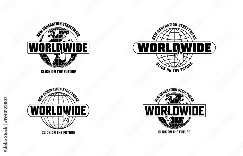 Obraz premium Worldwide New Generation Streetwear Emblem with Globe and Cursor illustration