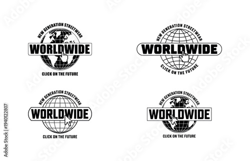 Worldwide New Generation Streetwear Emblem with Globe and Cursor illustration