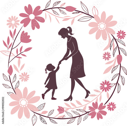 mother silhouette, mother and baby, mothers day vector, floral mother, motherhood symbol, mom love, maternal care, family love, motherhood illustration, mother day design, baby and mom, elegant mother