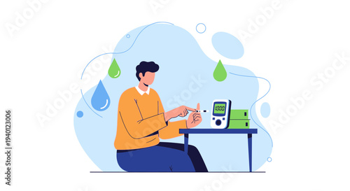 Man checking blood sugar level with glucose meter, diabetes management concept