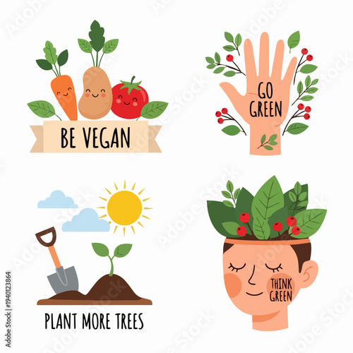 Eco friendly lifestyle concepts with plants and vegetables.