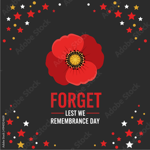 Red Poppy Lest We Forget Remembrance Day Symbol.
