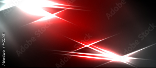Abstract red, white light streaks dominate dark background. Dynamic energy radiates from central bright points. Vivid contrast creates dramatic effect.