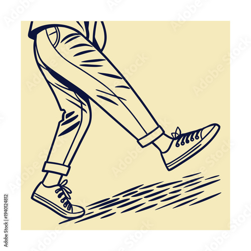 Vector illustration of a person wearing jeans and sneakers walking
