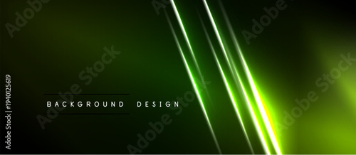 Dark green background features bright neon lines. Diagonal streaks create dynamic visual effect. Minimalist design with text overlay.