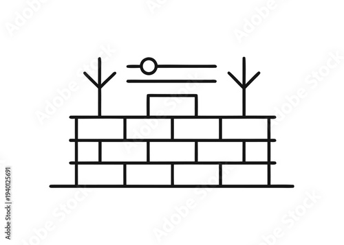 A four-tier brick wall icon includes a single top brick and two stylized tree-like markers with sliding horizontal adjustment bars positioned above the masonry.