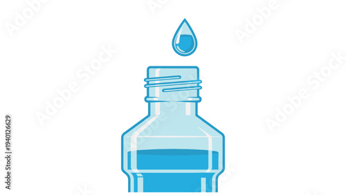 Open Medicine Bottle with Water Drop, Hydration and Pharmaceutical Solution Illustration