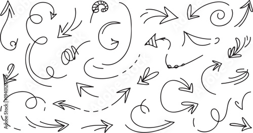 Hand Drawn Arrow Collection Diverse Shapes Directional Icons vector illustration