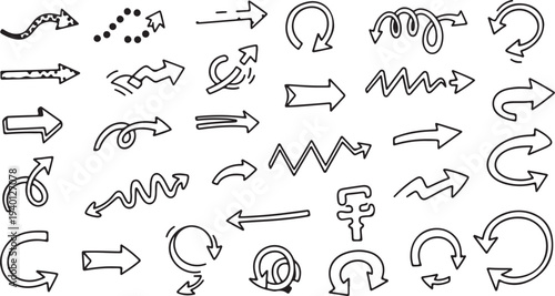 Hand Drawn Arrows CollectionDoodle Style Directional Symbols on White Background vector illustration