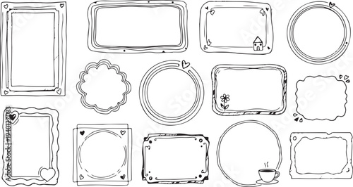 Hand drawn frame templates with hearts and decorations