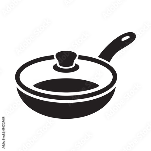 A simple black and white vector illustration of a frying pan with a lid
