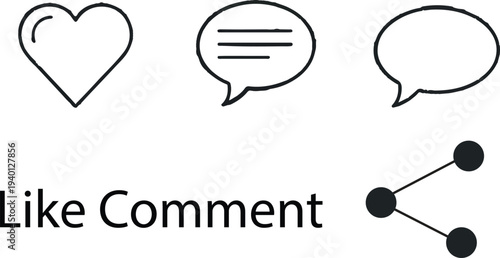 Social media icons for like comment and share on white background