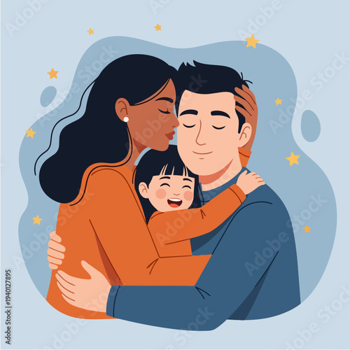 Loving family embracing with affection and joy.