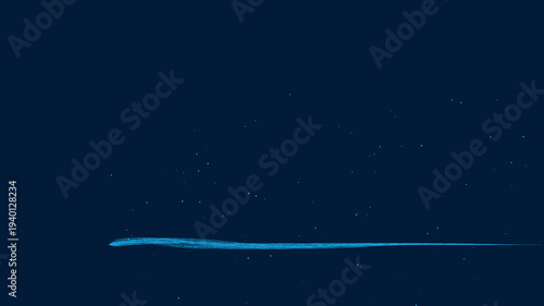 Abstract digital light trail on a deep blue background, symbolizing data flow and futuristic technological design