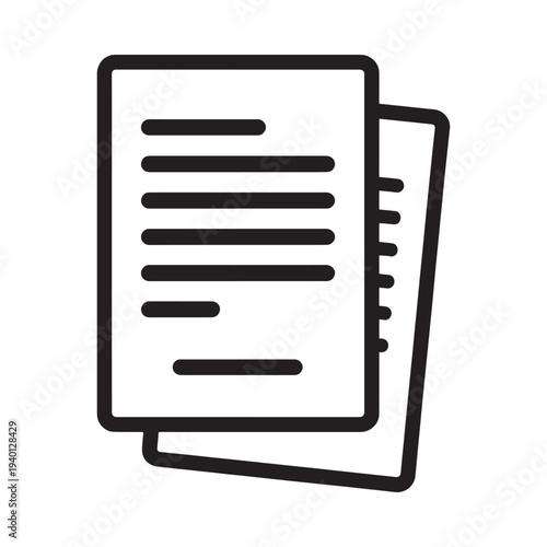 Simple black and white line drawing of stacked documents or papers