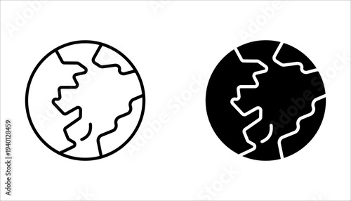 Earth globe symbol icon set. Vector planet signs. Simple silhouette world map shape elements.