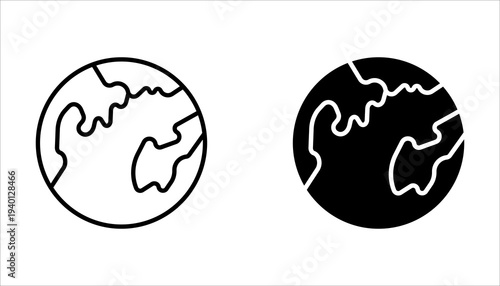 Earth globe symbol icon set. Vector planet signs. Simple silhouette world map shape elements.