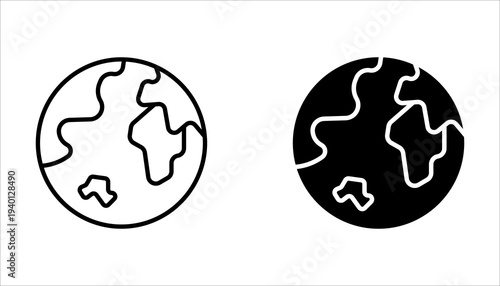 Earth globe symbol icon set. Vector planet signs. Simple silhouette world map shape elements.