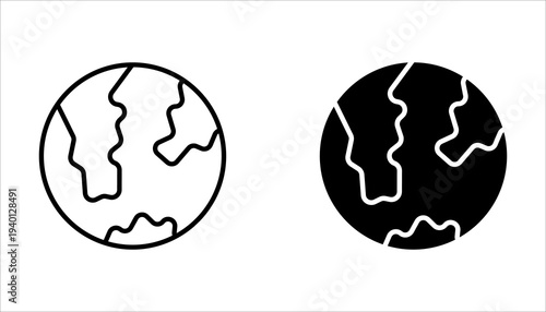 Earth globe symbol icon set. Vector planet signs. Simple silhouette world map shape elements.