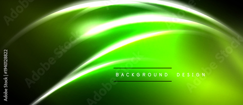 Bright green neon lines flow across dark background. Smooth curves create dynamic visual effect. Modern design element.