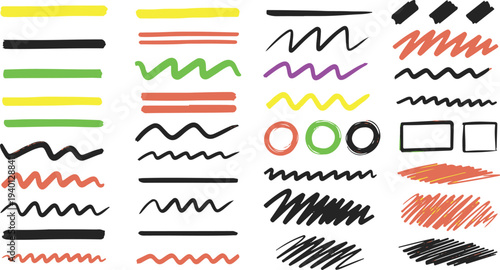 Collection of modern hand drawn brush strokes and lines