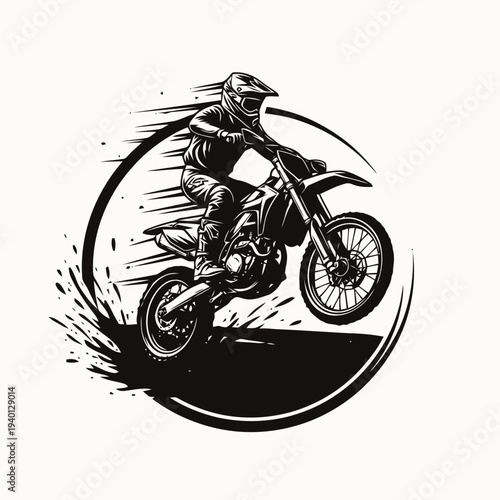 Rider in action on dirt bike, jumping high in dynamic motion illustration