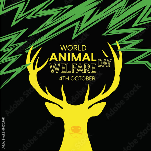 World Animal Welfare Day celebrated on 4th October with deer graphic.