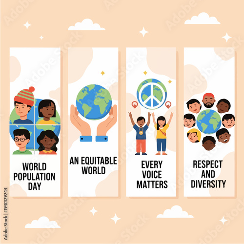 World Population Day concept with diverse people and global unity.