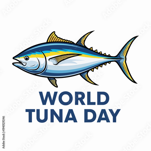 Illustration of a vibrant tuna fish celebrating World Tuna Day.