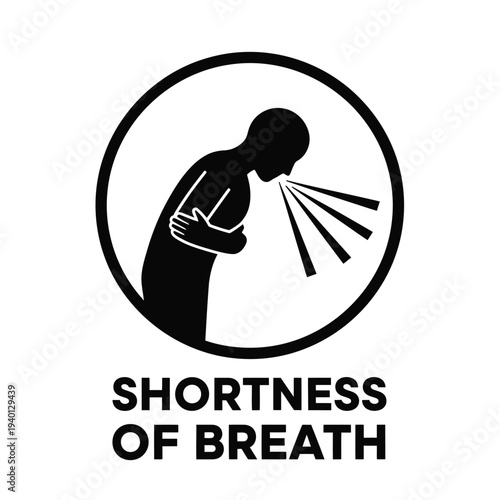 A stark black silhouette depicts a person clutching their chest exhibiting signs of respiratory distress and shortness of breath high quality professional detailed modern