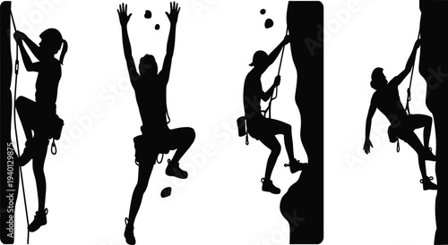 Dynamic Rock Climber Silhouettes Showcasing Strength, Determination, and Adventure in Outdoor Extreme Sports Action
