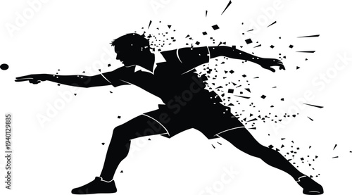 Dynamic Table Tennis Player Silhouette in Black and White with Splashing Particles Motion Background for Sports Design