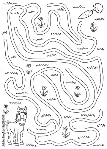 Horse maze graphic black white sketch vertical illustration vector 