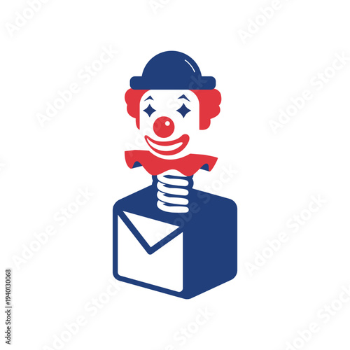 Clown Emerging from Envelope Box Illustration