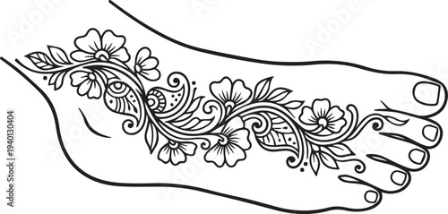 Vector illustration of a foot with floral design