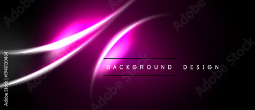 Abstract pink neon lines over black background. Modern design element, smooth curves, vibrant illumination. Simple, elegant composition.