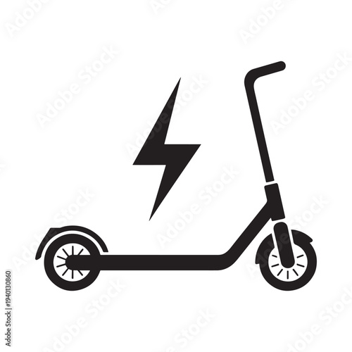 A black silhouette of an electric scooter with a lightning bolt symbol