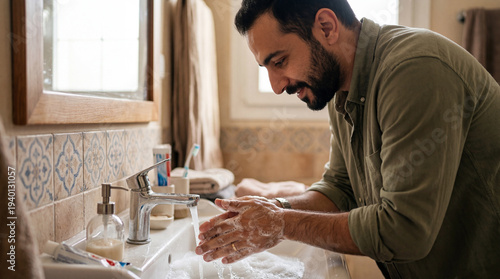 A man carefully washing his...