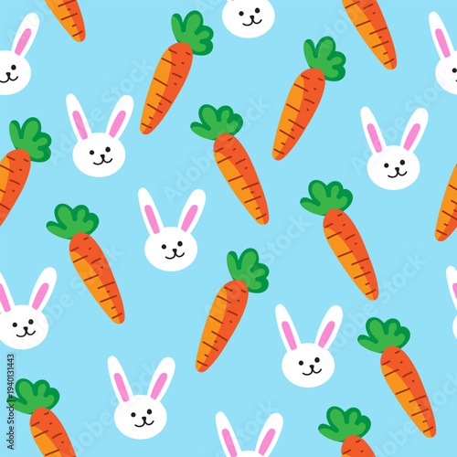 Cute Bunny And Carrot Seamless Pattern For Easter Holiday Design And Kids Decor