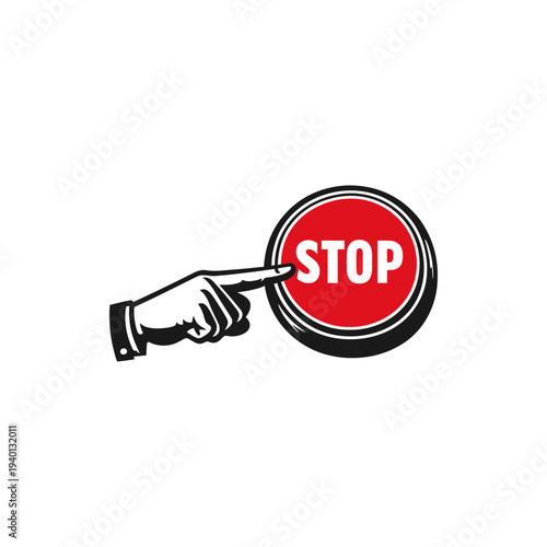 Hand pressing red button, to stop the war