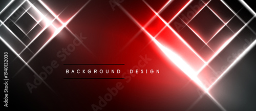 Abstract red, white light lines create dynamic geometric pattern. Dark background emphasizes glowing effect, modern design element.