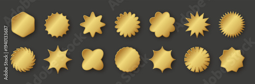 Golden starburst badge with metallic foil finish. Premium quality seal design for awards, certificates, promotions