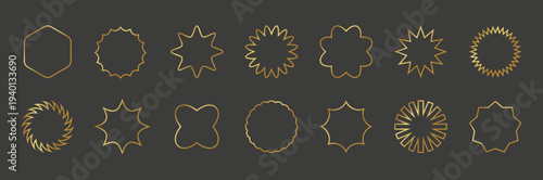 Premium gold star badge with metallic foil shine. Decorative circular sticker icon for pricing, sales promotions, labels and marketing graphics